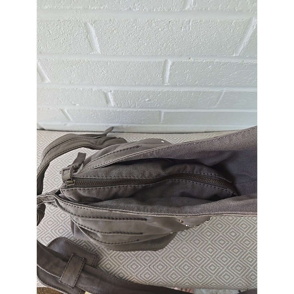 DIESEL Vintage Archive Studs Leather Cotton Shoulder Crossbody Bag Grey Y2K Rare - Picture 15 of 16